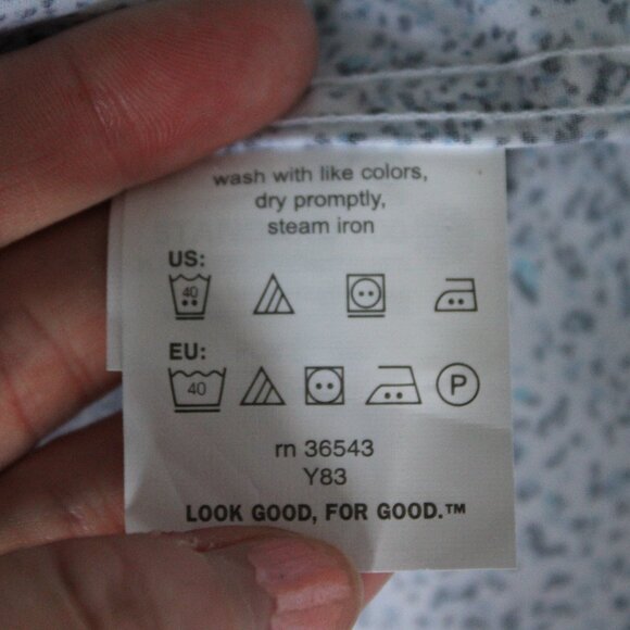 Reaction Kenneth Cole Long Sleeve Button Up White Blue Splatter Slim Fit Large - Picture 9 of 9